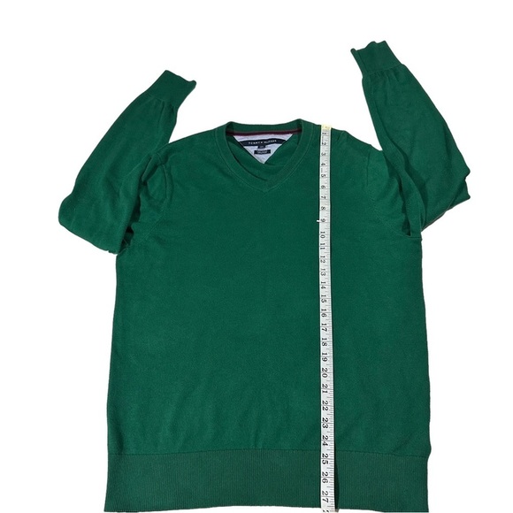 Tommy Hilfiger 100% Pima Cotton Green V-Neck Pullover Sweater Sz XL Flag Logo - Picture 9 of 13